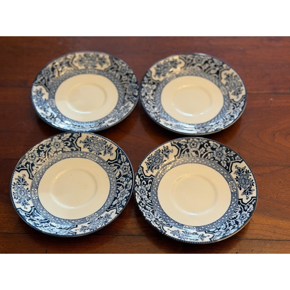 Set of 4 Wood & Sons Khotan Blue Saucer‎ w/h Blue & White Design England